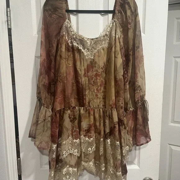 ASOS Multicolor Long Sleeve Dress with Lace Hem - Picture 3 of 14